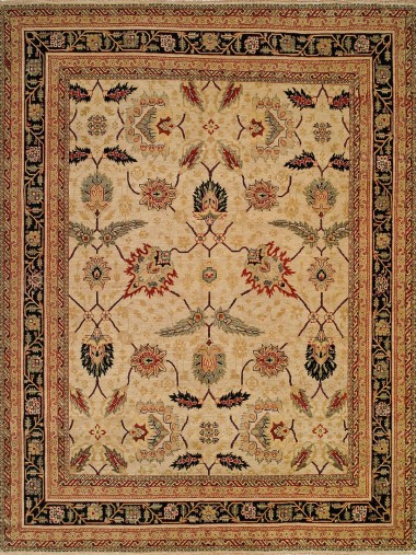 Traditional Beige/Tan Wool Area Rug: Regal Alexandra 181146: Beige/Black (Hand-Knotted Area Rug)