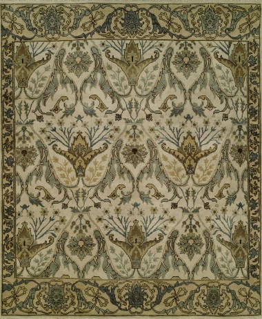Transitional Ivory/White Wool Area Rug: Regal Andromeda 181060: Creamy White/Gold (Hand-Knotted Area Rug)