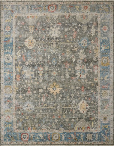 Traditional Charcoal/Black Wool Area Rug: Regal Aficionado 181182: Charcoal Grey/Antique Indigo (Hand-Knotted Area Rug)