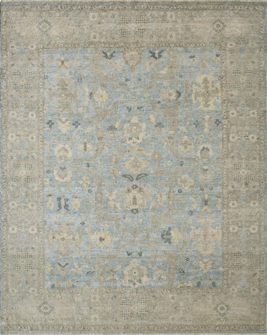Traditional Blue/Navy Wool Area Rug: Regal Aficionado 181382: Vintage Aqua/Warm Greys (Hand-Knotted Area Rug)