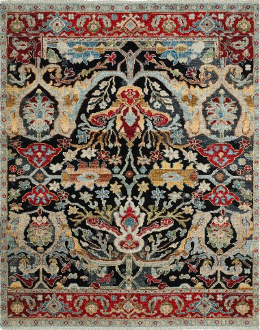 Traditional Charcoal/Black Wool Area Rug: Regal Amarillo 181110: Black/Reds (Hand-Knotted Area Rug)