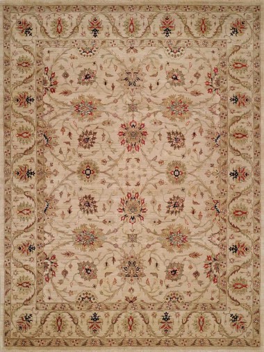 Traditional Ivory/White Wool Area Rug: Regal Babalonian 182085: Ivory/Ivory (Hand-Knotted Area Rug)