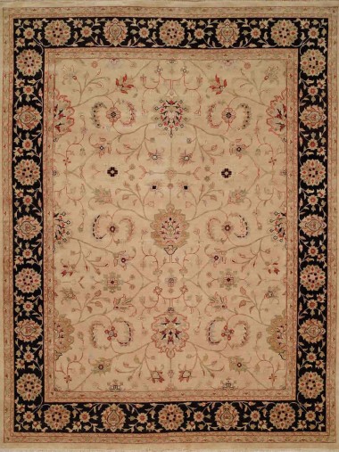 Traditional Ivory/White Wool Area Rug: Regal Babalonian 182685: Ivory/Black (Hand-Knotted Area Rug)