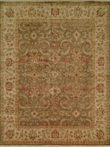 Traditional Green Wool Area Rug: Regal Babalonian 182895: Green/Ivory (Hand-Knotted Area Rug)