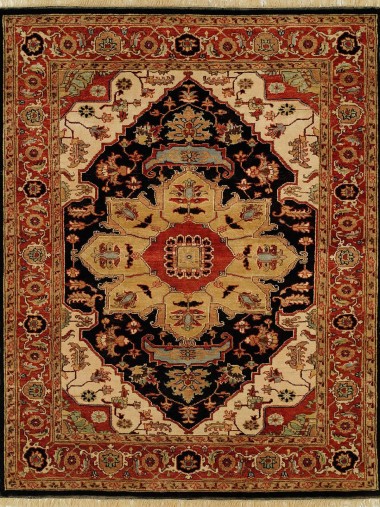 Traditional Charcoal/Black Wool Area Rug: Regal Baltic Grove 182405: Black/Rust (Hand-Knotted Area Rug)