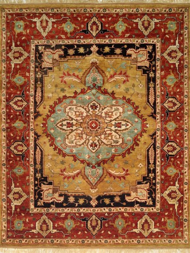 Traditional Yellow/Gold Wool Area Rug: Regal Baltic Grove 182705: Gold/Rust (Hand-Knotted Area Rug)