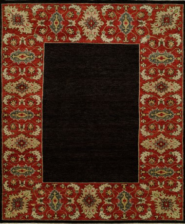 Transitional/Modern Charcoal/Black Wool Area Rug: Regal Brazilian 182997: Black/Red (Hand-Knotted Area Rug)