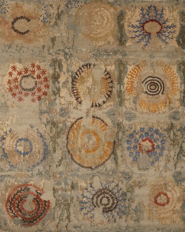 Contemporary Beige/Tan Wool Area Rug: Modern Masters Botanical Botanical 13020: Sand (Hand-Knotted Area Rug)