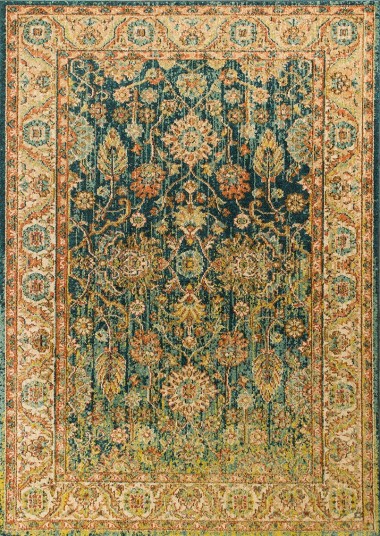 Traditional Blue/Navy Area Rug: Madison Cascade 1332044: Teal/Sand (Power-Loomed Area Rug)