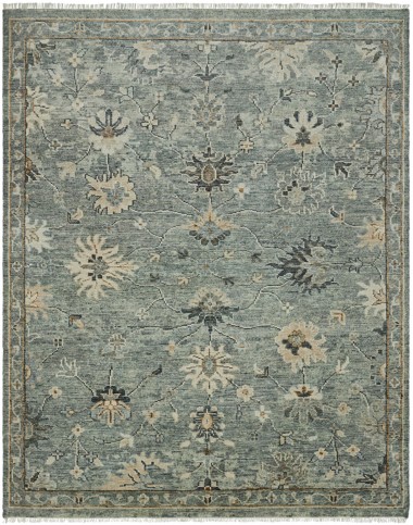 Traditional Green Wool Area Rug: Regal Cavallo 183266: Antique Pewter (Hand-Knotted Area Rug)