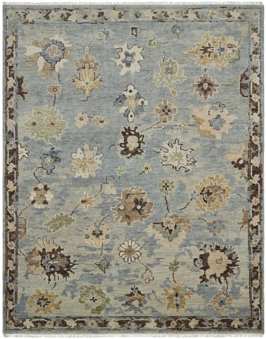 Traditional Blue/Navy Wool Area Rug: Regal Cavallo 183566: Ice Blue/Earth Tones (Hand-Knotted Area Rug)