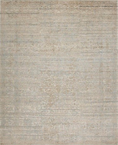 Transitional Ivory Wool Area Rug: Silk Road Clarity 19301 (Hand-Knotted Area Rug)