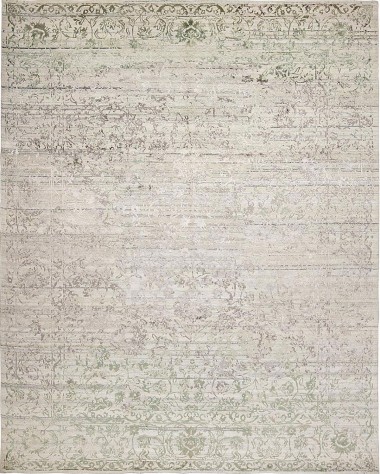 Transitional Ivory Wool Area Rug: Silk Road Clarity 19311 (Hand-Knotted Area Rug)