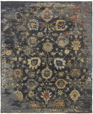 Traditional/Transitional Charcoal/Black Wool Area Rug: Regal Coastal Rain 183139: Charcoal/Multi (Hand-Knotted Area Rug)