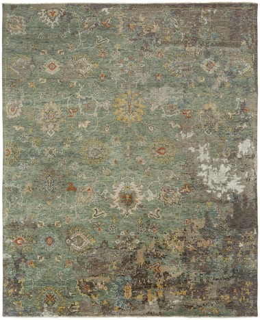 Traditional/Transitional Green Wool Area Rug: Regal Coastal Rain 183239: Jade (Hand-Knotted Area Rug)