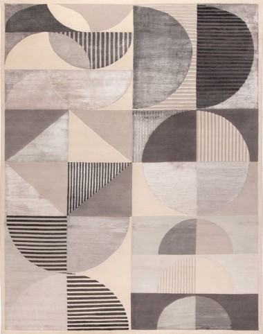 Modern Ivory Wool Area Rug: Silk Road Concept 193618 (Hand-Knotted Area Rug)
