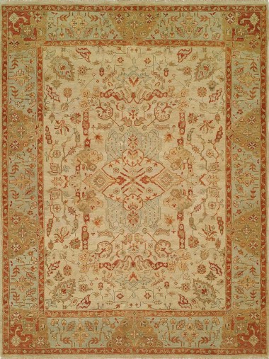 Traditional Beige/Tan Wool Area Rug: Regal Eclipse 185335: Beige/Blue (Hand-Knotted Area Rug)