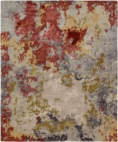Transitional/Modern Orange/Rust Wool Area Rug: Regal Equestrian 185485: Crimson/Beige (Hand-Knotted Area Rug)