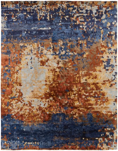 Transitional/Modern Blue/Navy Wool Area Rug: Regal Equestrian 185585: Indigo/Spice (Hand-Knotted Area Rug)