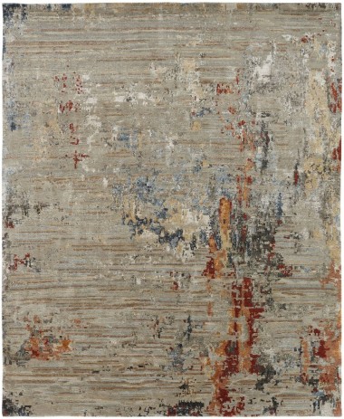 Transitional/Modern Beige/Tan Wool Area Rug: Regal Erasure 185073: Beige/Rust (Hand-Knotted Area Rug)