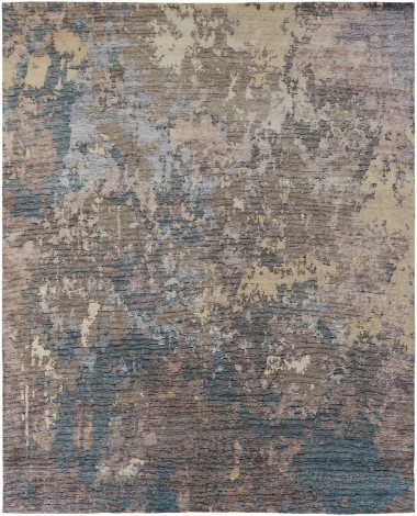 Transitional/Modern Beige/Tan Wool Area Rug: Regal Erasure 185473: Earth/Blue (Hand-Knotted Area Rug)