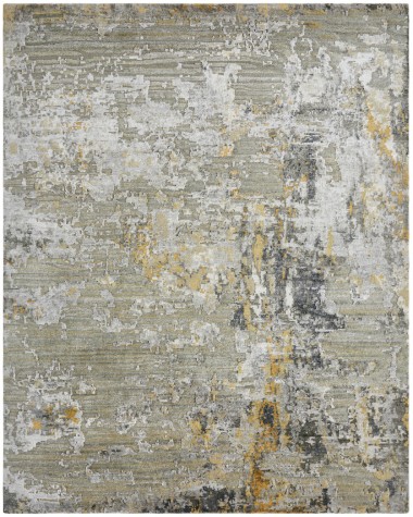Transitional/Modern Grey/Silver Wool Area Rug: Regal Erasure 185573: Greys/Golden Tones (Hand-Knotted Area Rug)