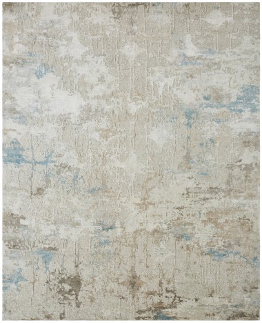 Transitional/Modern Grey/Silver Wool Area Rug: Regal Erasure 185673: Pearl Grey/Soft Blues (Hand-Knotted Area Rug)