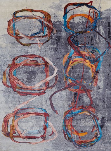 Contemporary Grey/Silver Wool Area Rug: Modern Masters Art Decco Fierce 13060: Smoke (Hand-Knotted Area Rug)