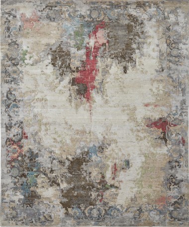 Transitional/Modern Multi Wool Area Rug: Regal Foggy Texture 186143: Earth Tones (Hand-Knotted Area Rug)