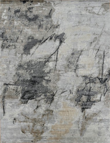 Modern/Transitional Grey/Silver Wool Area Rug: Mafi Signature Cocoon HBS-5384 (Hand-Knotted Area Rug)