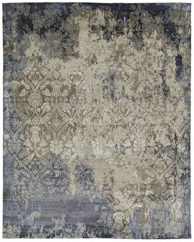 Traditional Beige/Tan Wool Area Rug: Regal Hadal Zabra 188234: Beige/Blue (Hand-Knotted Area Rug)