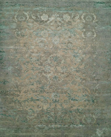 Traditional Blue/Navy Wool Area Rug: Regal Hadal Zabra 188334: Teal/Taupe (Hand-Knotted Area Rug)