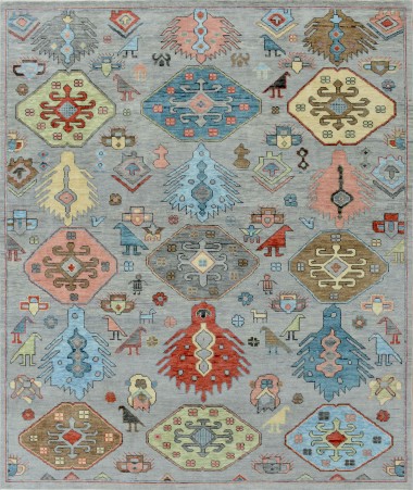 Bohemian/Traditional Beige/Tan Wool Area Rug: Mafi Signature Poply IZ-221 (Hand-Knotted Area Rug)