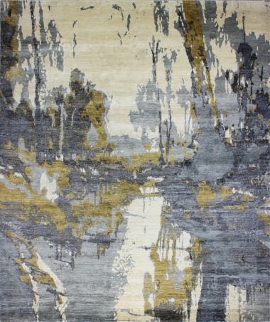 Transitional/Modern Ivory Area Rug: Summit Cassandra 19380: Ivory/Blue (Hand-Knotted Area Rug)