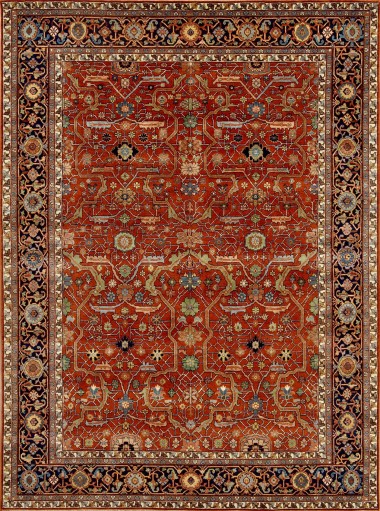 Traditional Orange/Rust Wool Area Rug: Mafi Signature Khanna KH-1000 (Hand-Knotted Area Rug)