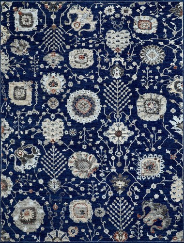 Traditional Blue/Navy Wool Area Rug: Mafi Signature Khyber KYB-115 (Hand-Knotted Area Rug)