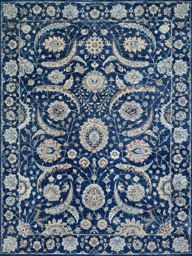 Traditional Blue/Navy Wool Area Rug: Mafi Signature Khyber KYB-129 (Hand-Knotted Area Rug)