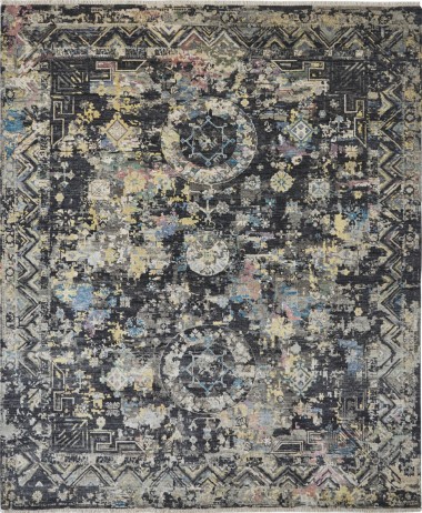 Traditional/Transitional Charcoal/Black Wool Area Rug: Regal Khloe 1811153: Charcoal/Multi (Hand-Knotted Area Rug)