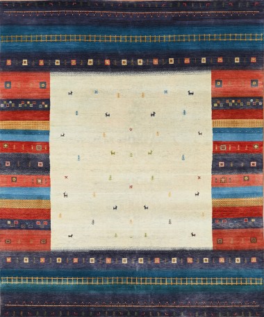 Bohemian Ivory/White Wool Area Rug: Mafi Signature Lori LB-614 (Hand-Knotted Area Rug)