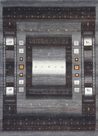Bohemian/Transitional Charcoal/Black Wool Area Rug: Mafi Signature Lori LB-771 (Hand-Knotted Area Rug)