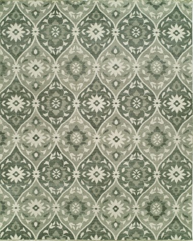 Transitional Green Wool Area Rug: Regal Lovely Xenology 1812678: Green/Ivory (Hand-Knotted Area Rug)