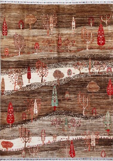 Bohemian Brown Wool Area Rug: Karachi Lahore 20012: Brown/Ivory (Hand-Knotted Area Rug)