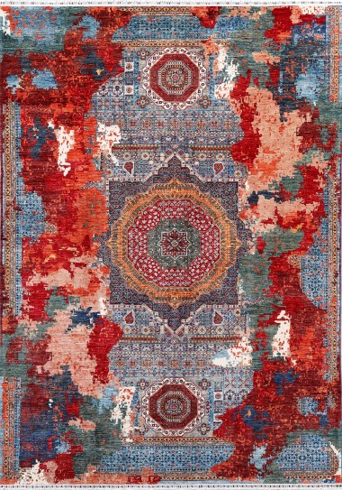Bohemian/Transitional Red/Burgundy Wool Area Rug: Karachi Lahore 20127: Red/Multi (Hand-Knotted Area Rug)