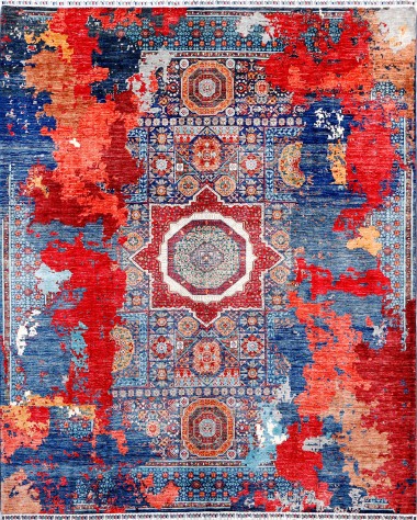 Traditional/Modern Blue/Navy Wool Area Rug: Karachi Lahore 20393: Blue/Multi (Hand-Knotted Area Rug)