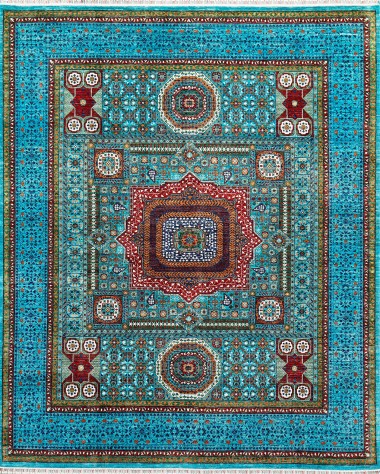 Traditional Blue/Navy Wool Area Rug: Karachi Lahore 21: Teal (Hand-Knotted Area Rug)