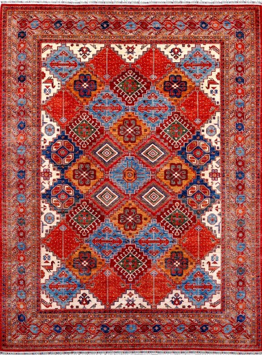 Bohemian/Traditional Ivory/White Wool Area Rug: Karachi Lahore 21294: Ivory/Ivory (Hand-Knotted Area Rug)
