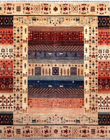 Bohemian/Traditional Ivory/White Wool Area Rug: Karachi Lahore 21301: Ivory/Ivory (Hand-Knotted Area Rug)