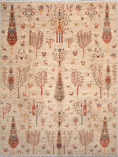 Bohemian/Traditional Beige/Tan Wool Area Rug: Karachi Lahore 4606: Beige (Hand-Knotted Area Rug)