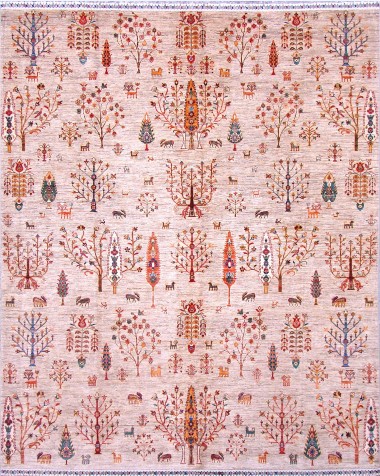 Bohemian/Traditional Beige/Tan Wool Area Rug: Karachi Lahore 4820: Beige (Hand-Knotted Area Rug)