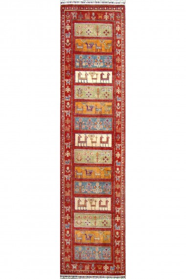 Bohemian/Traditional Multi Wool Area Rug: Karachi Lahore 4897: Multi/Red (Hand-Knotted Area Rug)